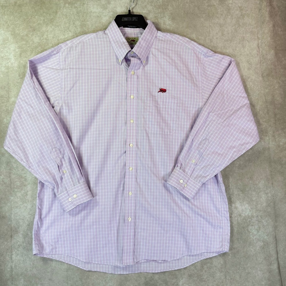 Cajun Clothing Co Perlis Button Down Mens XL Purple Plaid Crawfish Wrinkle Free